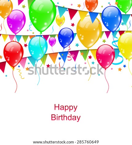 Illustration Colourful Party Balloons, Confetti for Happy Birthday - vector