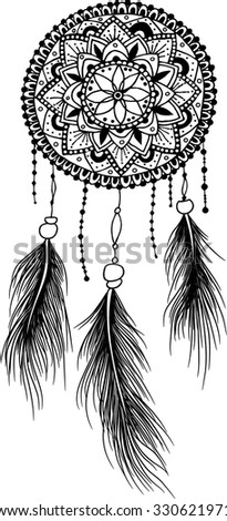 Download Handdrawn Mandala Ink Dreamcatcher Feathers Ethnic Stock ...