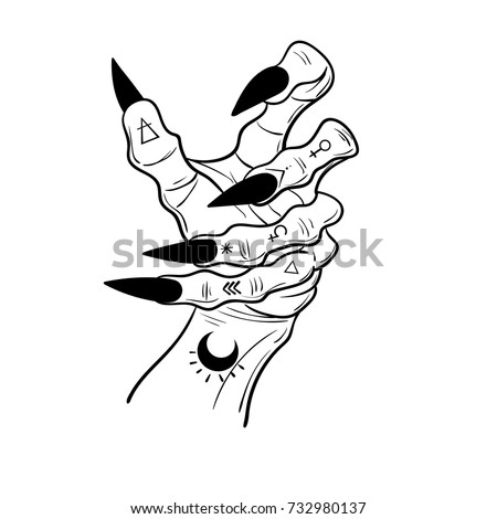 Witch Hands Black Nails Rings Magic Stock Vector 732980137 - Shutterstock