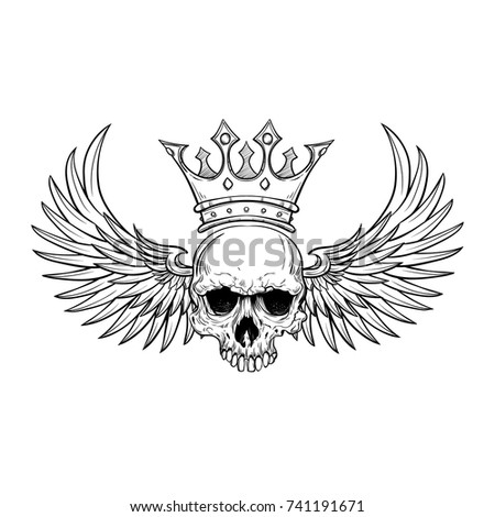 Human Skull Wings Crown Tattoo Design Stock Vector 741191671 - Shutterstock