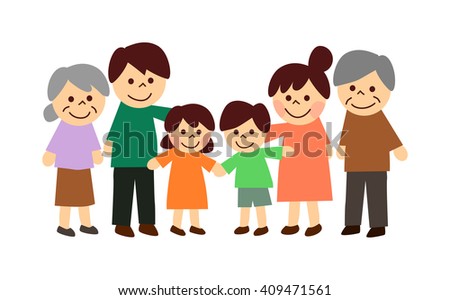 Portrait Six People Extended Family Standing Stock Illustration ...