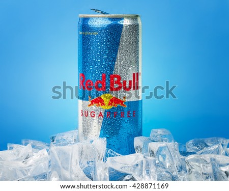 TRIESTE, ITALY-MAY 30, 2016: Aluminium can of Red Bull Energy drink Sugarfree.Red Bull is the most popular energy drink in the world, with 5,226 billion cans sold in 2012.