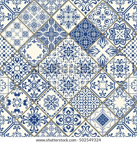 Color Pattern In Spanish | seamless patchwork tile blue white colors stock vector Color Pattern In Spanish | seamless patchwork tile blue white colors stock vector