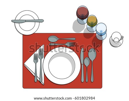 Table Setting Diagram Eating Utensils Cups Stock Vector HD (Royalty ... Table Setting Diagram Eating Utensils Cups Stock Vector HD (Royalty ...