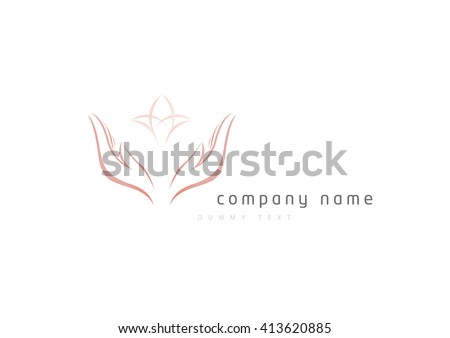 Hands care logo design. Hands holding a flower vector icon.