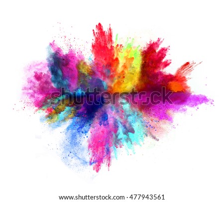 Explosion of colored powder, isolated on white background