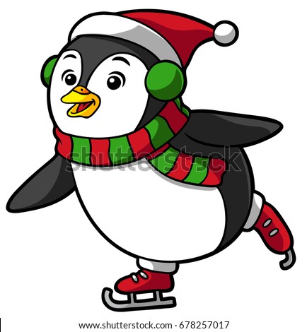 Cartoon Christmas Penguin Skating Stock Vector 678257017 - Shutterstock