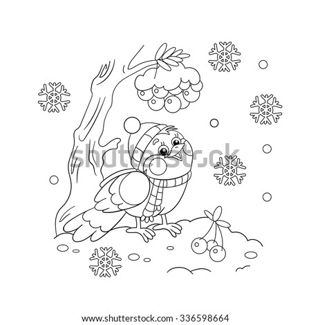Coloring Page Outline Of A Funny Bird In Winter