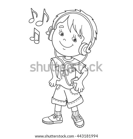 Coloring Page Outline Of Cartoon Boy In Headphones Listening To Music Book For Kids