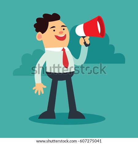 Business Person Holding Megaphone Giving Announcement Stock Vector ...