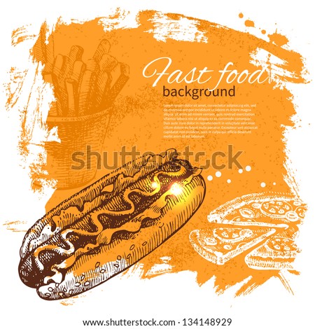 Vintage Fast Food Background Hand Drawn Stock Vector 