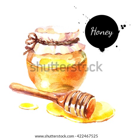 Watercolor hand drawn fresh honey. Isolated organic natural eco illustration on white background