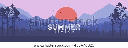 Coniferous forest silhouette template. Pine panorama background landscape banner