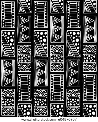 Black and white geometrical background with hand drawn decorative tribal elements Black and white geometrical background with hand drawn decorative tribal elements