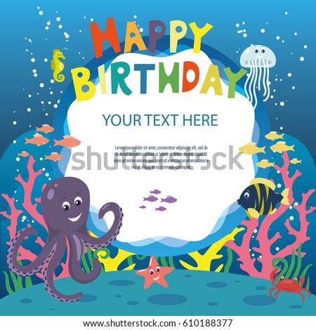 Happy Birthday Invitation Card Template Sea Stock Vector 610188377 ...