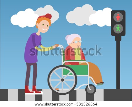 Young Boy Helps Old Woman Wheelchair Stock Vector 331526564 - Shutterstock