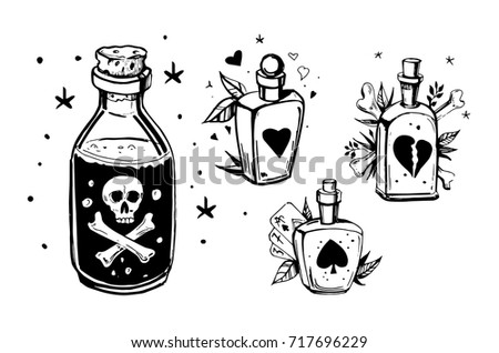 Bottles Potions Poison Love Potion Hand Stock Vector 717696235 ...