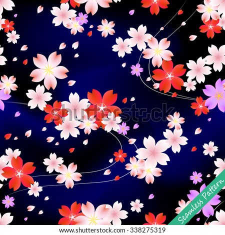 Japanese cherry blossom kimono seamless pattern. Vector illustration