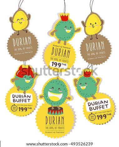 Cute Durian Hanging Tag Vector / Mascot Vector Design