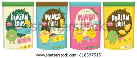 Cute Durian and Mango Fruits Packaging Design Vector