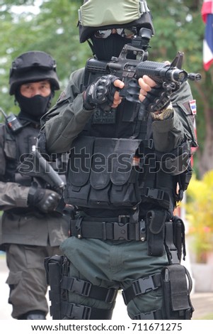 Police Officers Heavy Tactical Belt Holds Stock Photo 