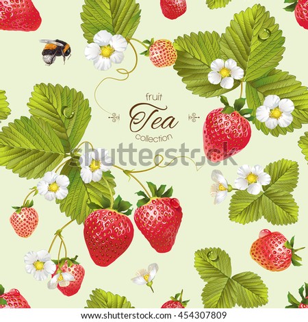Vector strawberry tea seamless pattern. Background design for tea, juice, natural cosmetics, candy with strawberry filling, farmers market ,health care products. Best for textile ,wrapping paper.