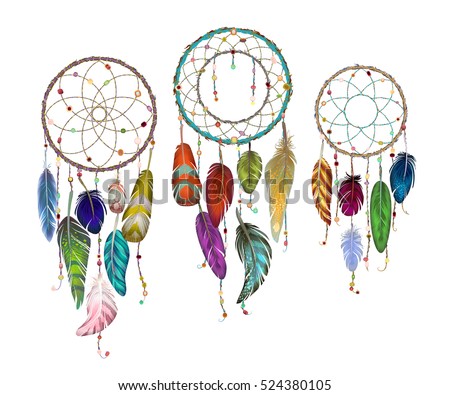 Colorful Detailed Dream Catcher Set Painted Watercolor Design Hand Drawn Editable Elements Realistic Colorful Detailed Dream Catcher Set Painted Watercolor Design Hand Drawn Editable Elements Realistic