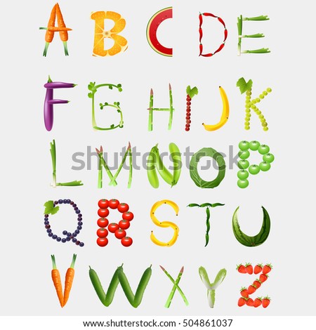 Food Alphabet Made Vegetables Fruits Vegetables Stock Illustration ...