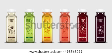 Plastic juice bottle brand concept isolated on light gray background. Packaging vector