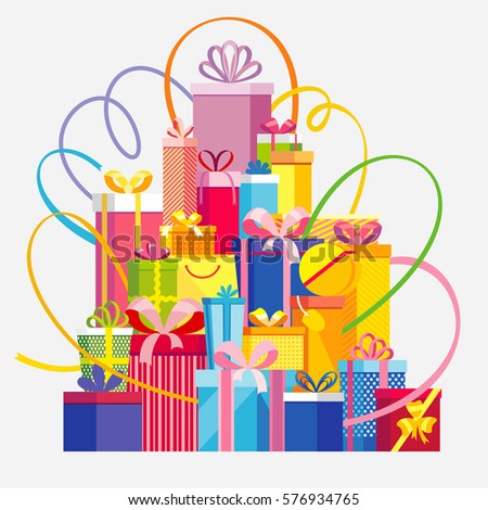 Set Big Piles Colorful Wrapped Gift Stock Vector 626309078 - Shutterstock