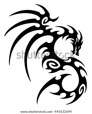 Vector Illustration Tribal Dragon Design Black Stock Vector 445632694 ...