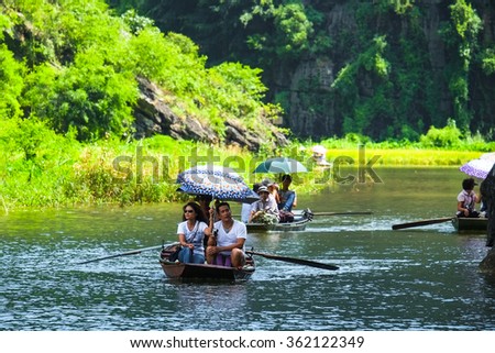 NINHBINH, VIETNAM - MAY 9, 2012: Boats for travel in Tamcoc eco tourism, Ninh Binh, Vietnam.
