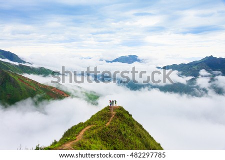 Beautiful landscape on the mountain above clouds, Vietnam most view for travel checking on mountain.