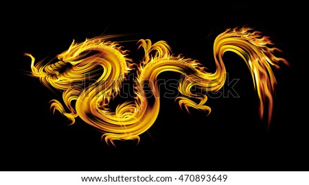 Dragon Fire On Black Background Stock Illustration ...