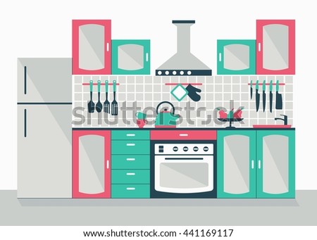 Modern Kitchen Interior Cartoon Flat Vector Stock Vector 441169117