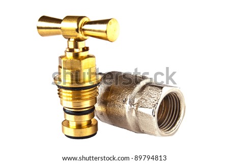 Plumbing Parts Of Brass And Stainless Steel On A White Background Plumbing Parts Of Brass And Stainless Steel On A White Background