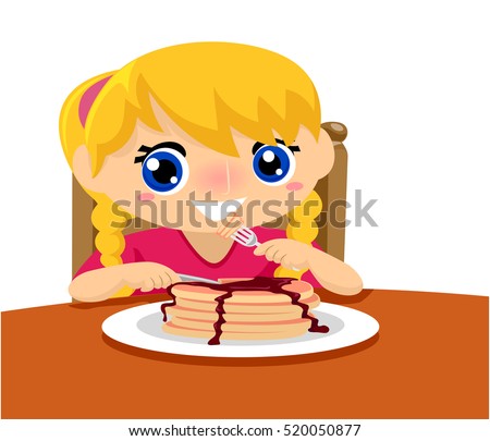 Illustration Little Kid Girl Eating Pancake Stock Vector 520050877 ...