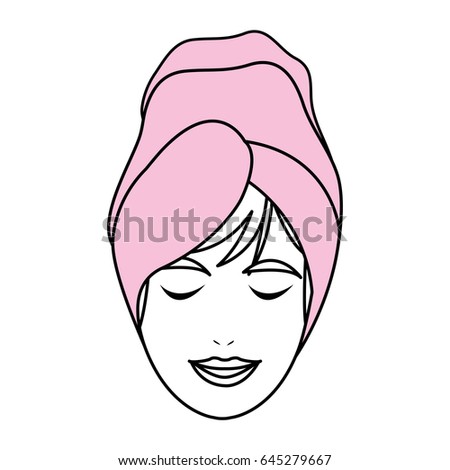 Color Silhouette Woman Face Towel Head Stock Vector 645279667