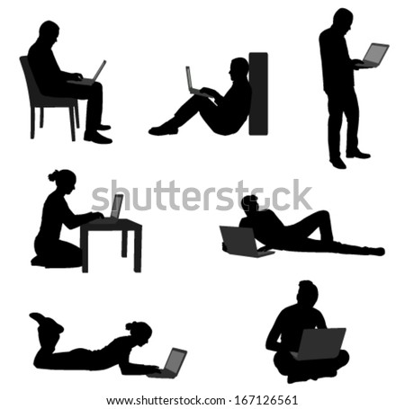 people working on their laptops silhouettes