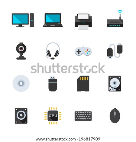 Computer and and Computer Accessories : Flat Icon Set for Web and Mobile Application