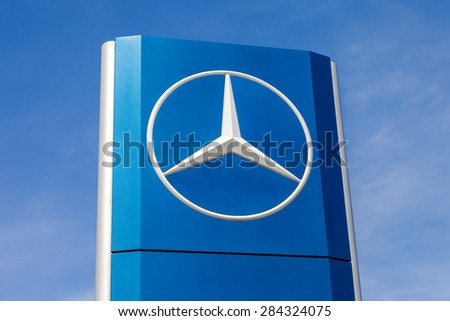 TOGLIATTI, RUSSIA - MAY 3, 2015: Official dealership sign of Mercedes-Benz. Mercedes-Benz is a German automobile manufacturer