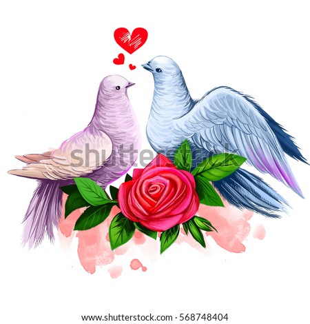 Download Digital Illustration Two Doves Kissing Peace Ilustración ...