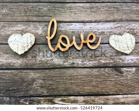Love Wooden Word Letters On Rustic Background And Bark Love Wooden Word Letters On Rustic Background And Bark