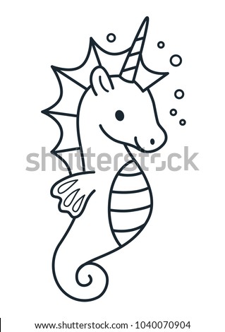 Cute Unicorn Sea Horse Vector Cartoon Stock Vector