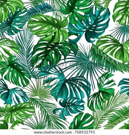 offset texture print Leaves Palm Pattern Stock Vector Seamless Green Tropical