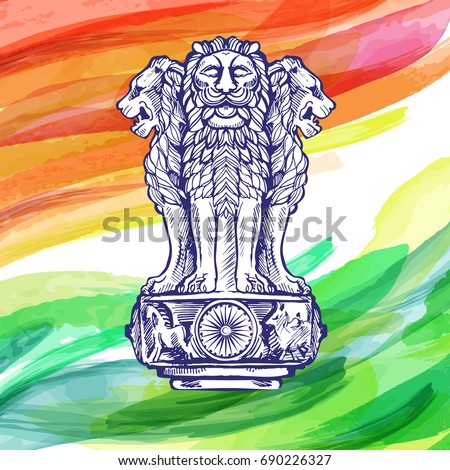 Lion Capital Ashoka Indian Flag Color Stock Vector 690226327 - Shutterstock