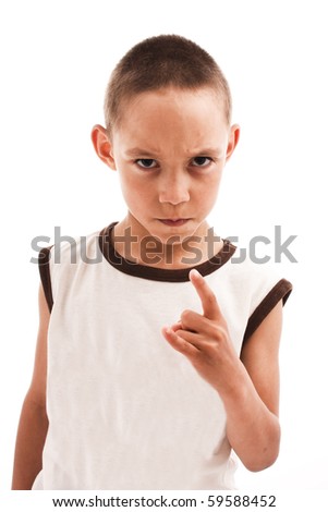 angry boy isolated on white