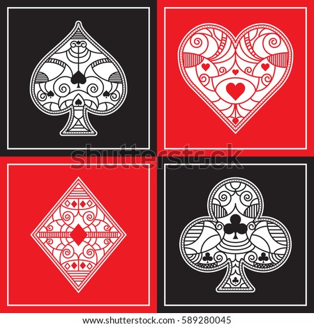 Set Ornate Playing Card Suits Stock Vector 126103226 - Shutterstock