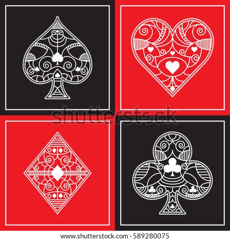 Set Ornate Playing Card Suits Stock Vector 126103226 - Shutterstock