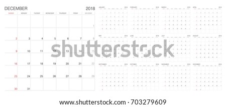 Calendar. 2018 Calendar. Vector print template.